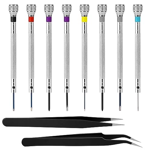 8 Pieces Professional Watch Screwdriver Set Micro Precision Screwdriver Set 0.6-1.6 mm Watch Repair Screwdriver Set with 2 Tweezers for Watch Eyeglasses Repair Jewelry Work Electronics Repair