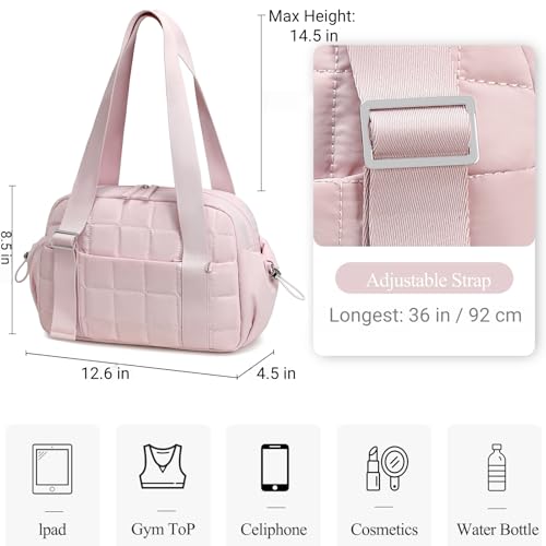 CAMTOP Mini Gym Bag for Women Coral Pink 12.6" Quilted Sports Tote with Wet Compartment & Coin Purse