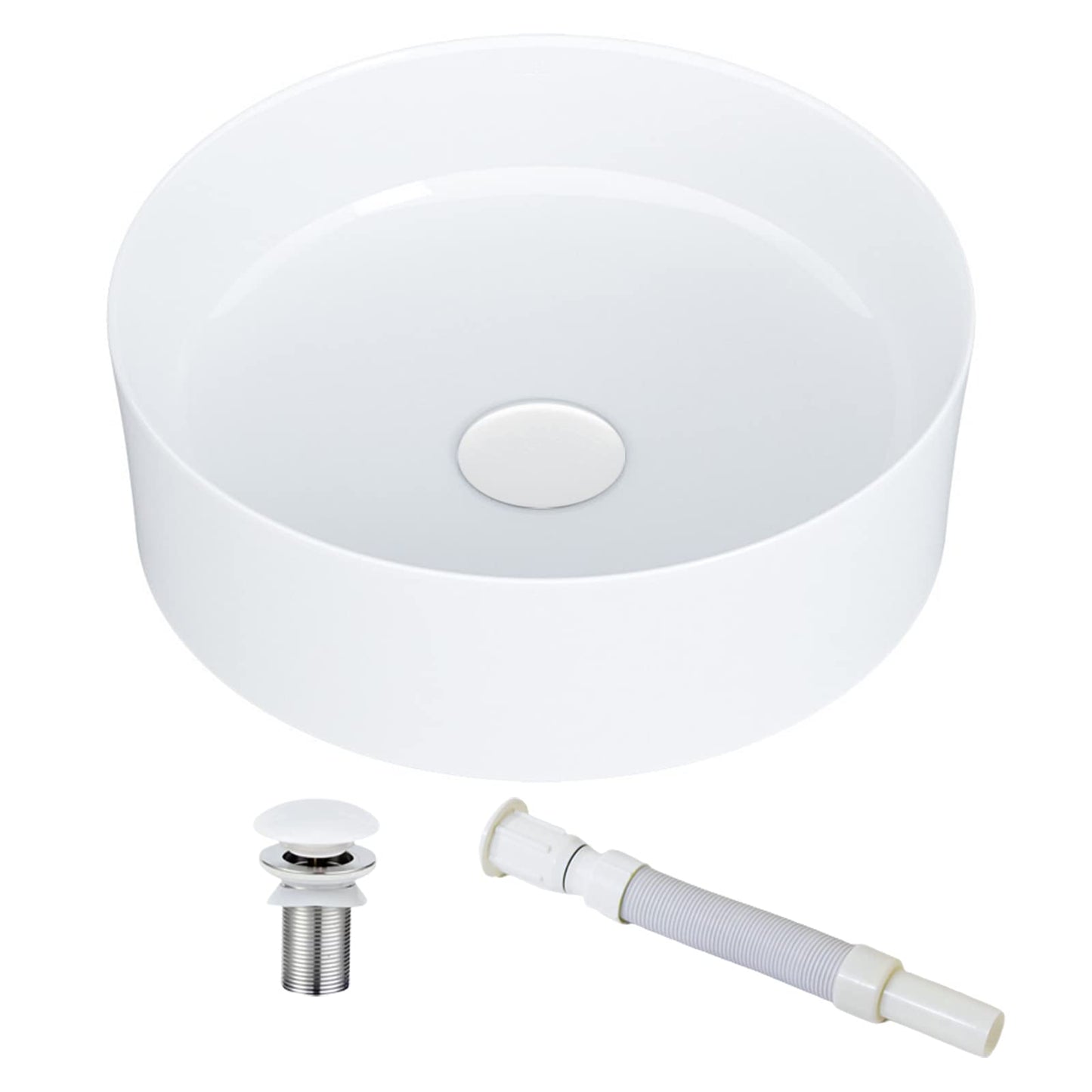 KINGWONG 14 Inch Small Vessel Sink for Bathroom - Round Countertop Modern Above Counter White Ceramic Porcelain Vanity Sink Basin for Cabinet 14 x 14