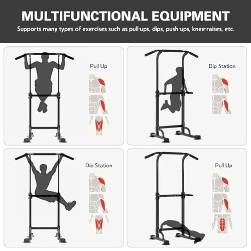 Power Tower Pull Up Bar Station - Height Adjustable, Black