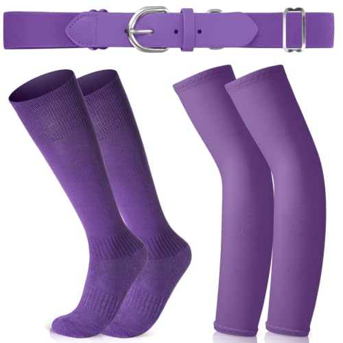 Tradder Purple Youth Baseball & Softball Socks, Belt & Arm Sleeve Set