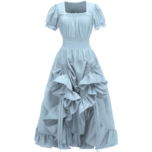 Renaissance Gothic Dress with Puff Sleeves - Sky Blue, Small