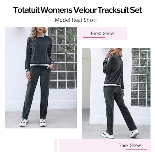 Totatuit Women's Velour Sweatsuit Set Dark Gray Small - 2 Piece Sport Tracksuit with Pockets