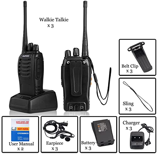 Baofeng Long Range UHF Two-Way Radio Set 3-Pack Black Rechargeable Handheld Communicators