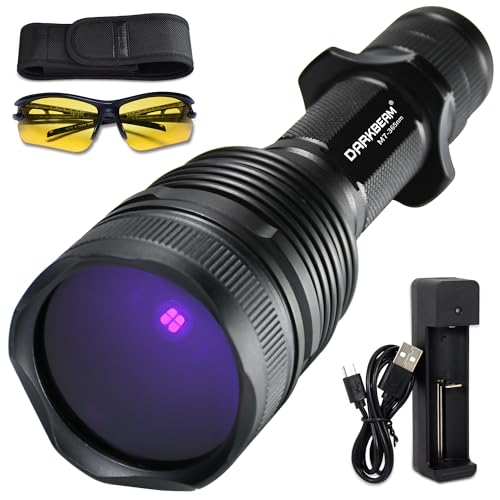 DARKBEAM UV Flashlight 365nm Black Light - Woods Lamp 20W High Power Rechargeable Ultraviolet Light with Filter - Detector for Pet Urine & Leak, Searching Rocks/Scorpion - Resin Curing