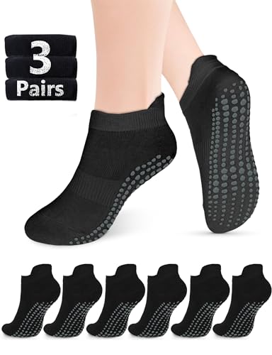Grip Socks for Women & Men - Non-Slip Yoga & Pilates Socks - Medium, 3 Pairs - Black