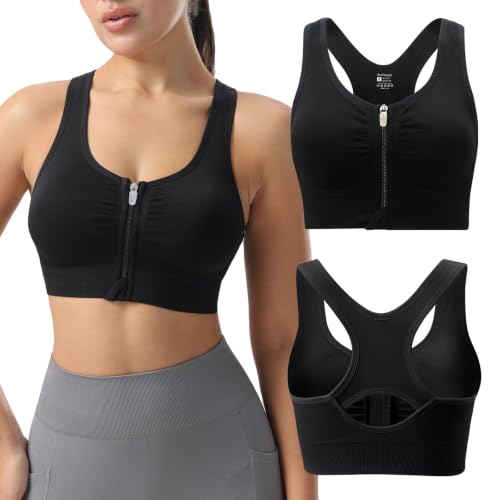 Senlinyoga Medium Support Women's Sports Bra Front Closure Seamless Black