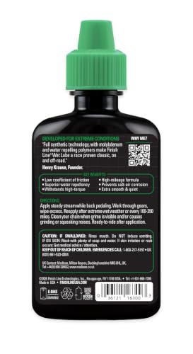 Finish Line Wet Bike Chain Lubricant 2 fl oz - Heavy-Duty Waterproof Cycling Lube