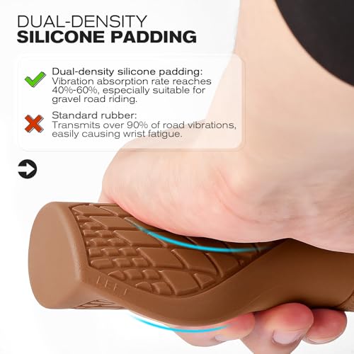GXCROR Brown Bicycle Handlebar Grips - Ergonomic Shock-Absorbing Silicone, 22.2mm, Non-Slip Pattern, Universal Fit
