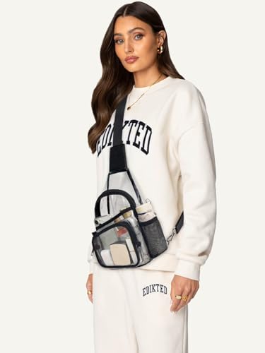 Clear Stadium Bag with Water Bottle Holder | Crossbody Sling Purse 12x6x12