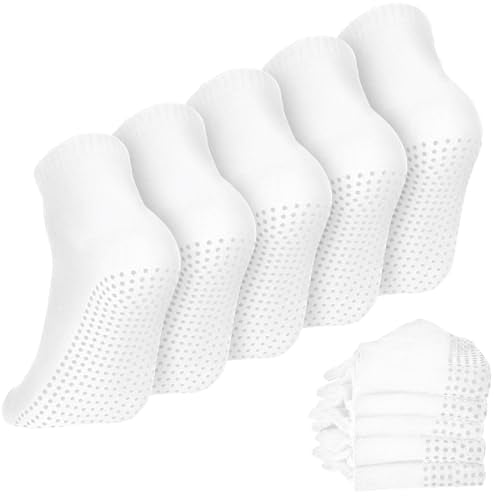Non-Slip Grip Socks for Men & Women - 5 Pairs - White