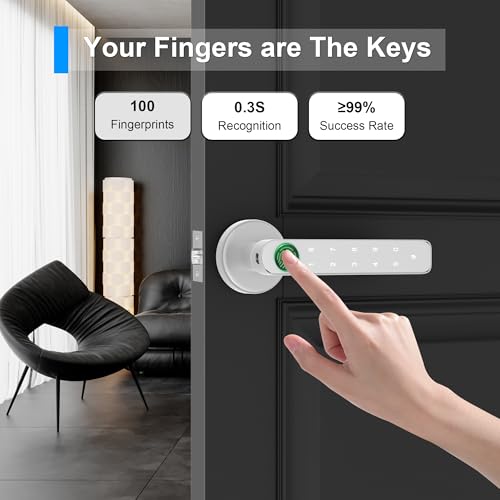 Fingerprint Door Lock, Biometric Lock with Keypad, Silver, Suitable for Home, Apartment, Office, Bedroom