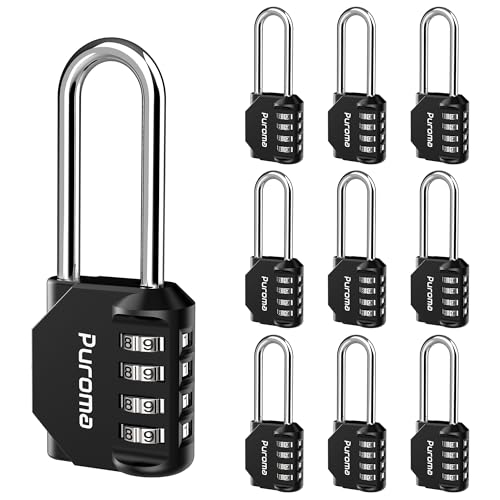 Puroma 10 Pack 2.6 Inch Long Shackle Combination Lock 4 Digit Outdoor Waterproof Padlock for Hasp Locker Lock, Sports Locker, Fence, Gate, Toolbox, Case, Hasp Storage, Cabinets (Black)