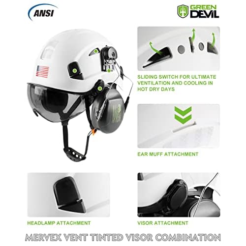 Safety Helmet Hard Hat with Visor and Ear Protection Adjustable Lightweight Vented ABS Work Helmet for Men and Women 6-Point Suspension ANSI Z89.1 Approved Ideal for Industrial & Construction