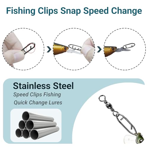 Heavy Strength Fishing Snaps - Stainless Steel Swivel Clips 10+S (42lb) - 50 pcs
