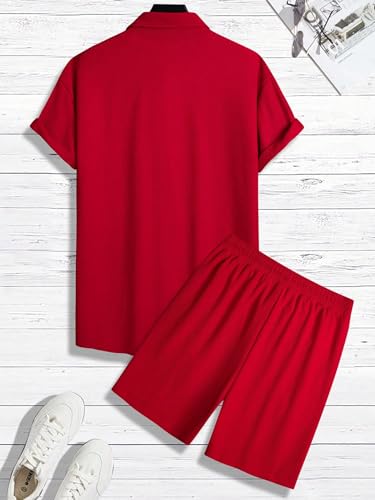 VIPWOLF Men's 2-Piece Linen Summer Beach Set - XX-Large, Red