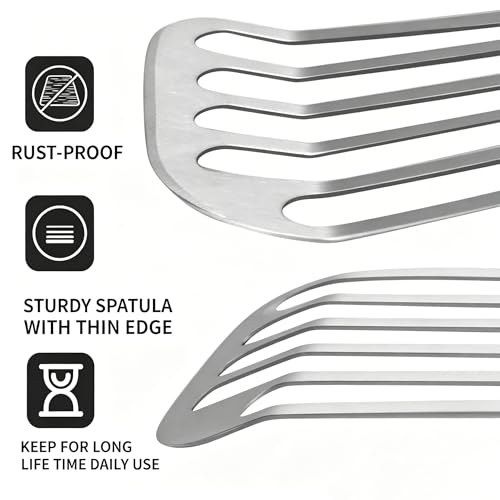 Stainless Steel Fish Spatula with Silicone Handle - Set of 2