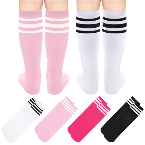 Kids Soccer Socks - 4 Pairs Youth Baseball & Football Socks - 3-6 Years Black/White, White/Black, Pink/White, Rose/White