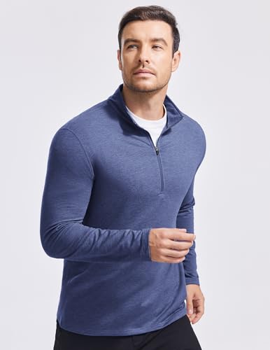 PinSpark Lightweight Mens Quarter Zip Pullover Mock Neck Sweatshirt – Navy Large