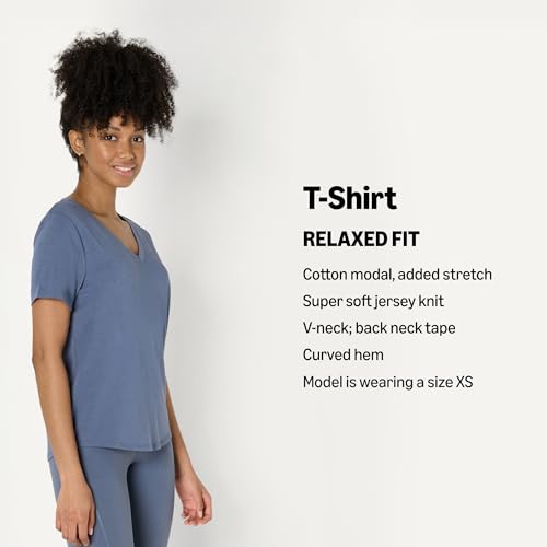 Amazon Essentials Women's Large Slate Grey Lightweight Cotton Modal V-Neck Yoga T-Shirt