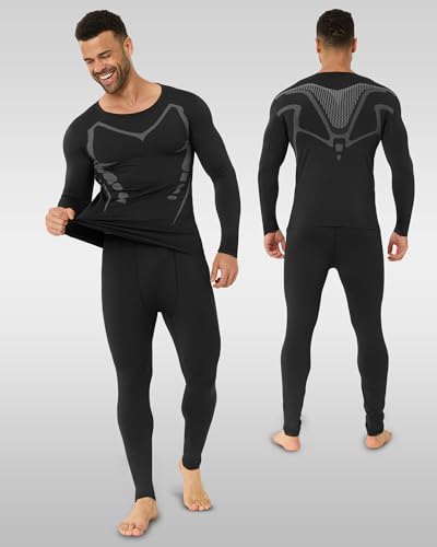 Persimar Men's Thermal Long Johns Set Fleece Lined Winter Base Layer Large Grey Pattern
