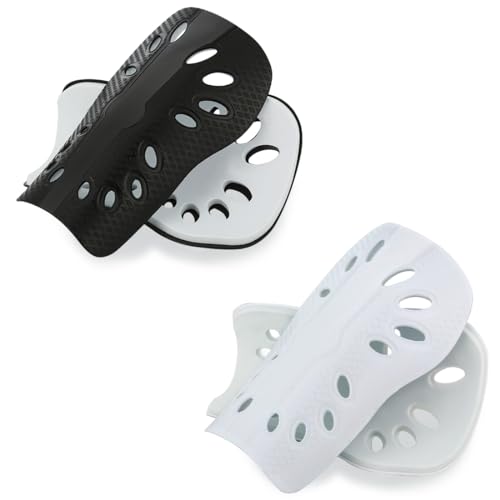 Soccer Shin Guards for Kids - 2 Pairs Lightweight Black & White A - Small