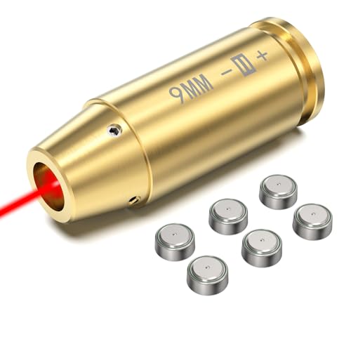 9mm Red Dot Laser Bore Sighter with 3 Sets of Batteries - Brass