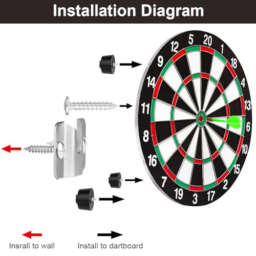 Dart Board Mounting Bracket Kit - 2 Sets with Screws & Hooks
