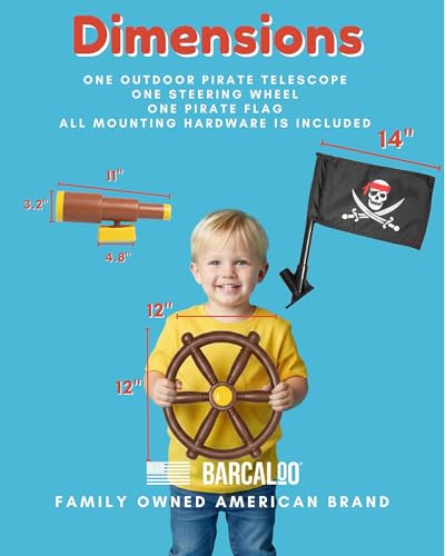 Barcaloo Pirate Playground Bundle - Brown Pirate Set with Telescope, Wheel & Flags for Kids