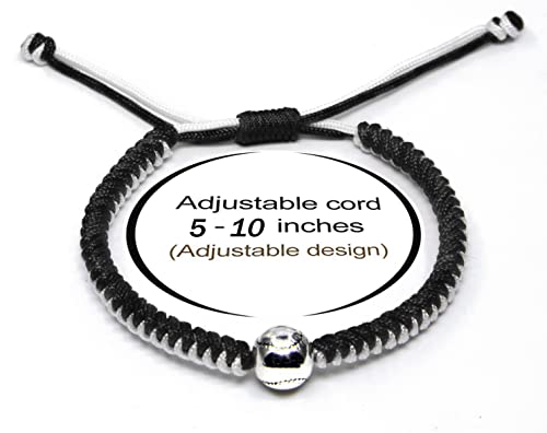 Handmade Braided Baseball Bracelet Set - Adjustable Wristbands - Black 2PCS