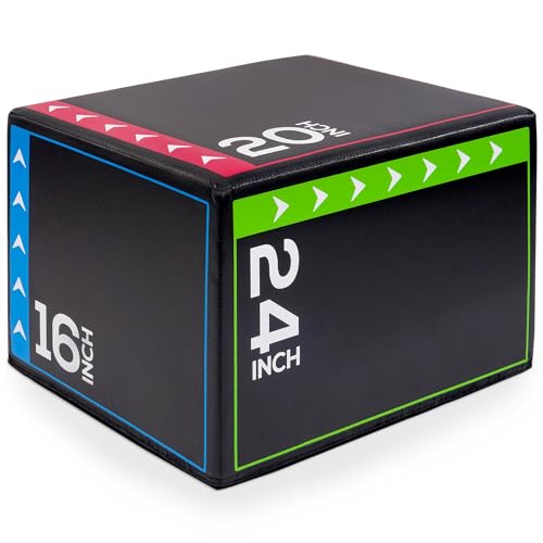 3-in-1 Foam Plyometric Jump Box - 20 x 24 x 16 Inch - Multi-Color