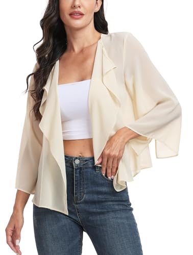 Open Front Chiffon Bolero Shrug Kimono Cardigan - Large Off Yellow