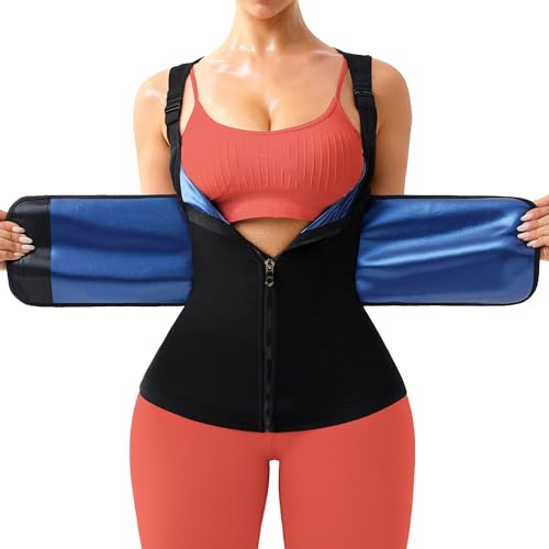 Sweat Vest for Women - Sauna Waist Trainer with Zipper, Black, Large