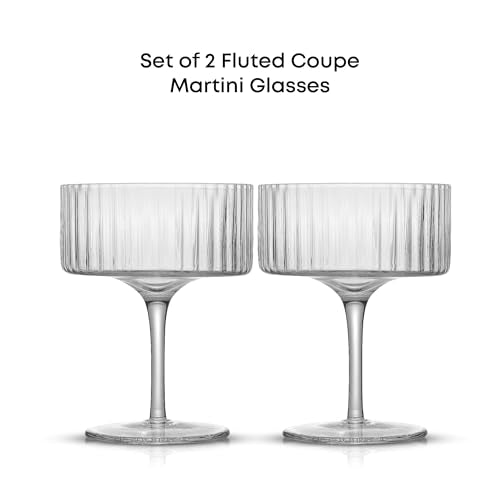 JoyJolt Elle Fluted Coupe Glass Set of 2 - Vintage Style 10oz Cocktail & Martini Glasses