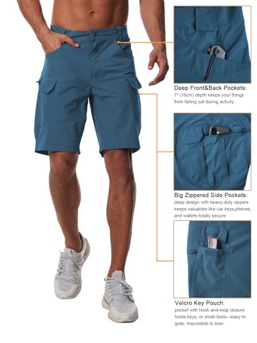 Autwitua Men's 9" Blue Cargo Shorts Lightweight Hiking Shorts with Pockets - No Belt, Size 34