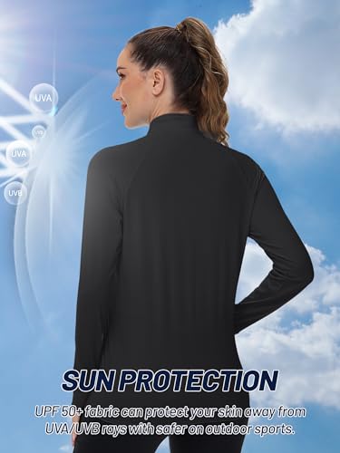 Lightweight Women's Athletic Jacket - UPF 50+ Long Sleeve - X-Large Black