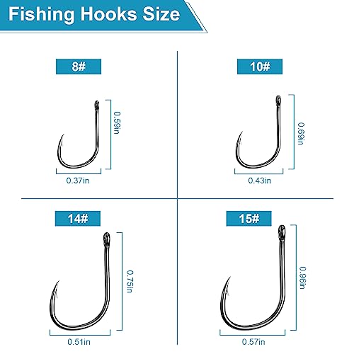 Carbon Steel Fishing Hooks Set - 100 Pieces with Storage Box