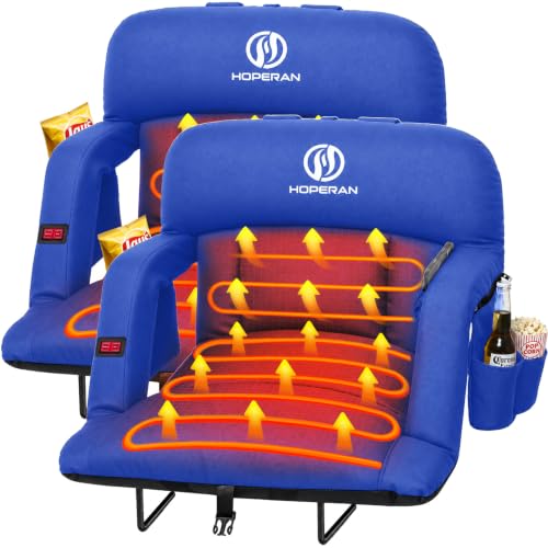 Heated Stadium Seats for Bleachers - 25" Extra Thick, 3 Heat Levels, Reclining, Blue 2PC