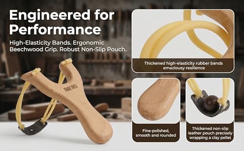 Durable Wooden Slingshot with 100 Dissolvable Clay Balls - Fun Outdoor Game