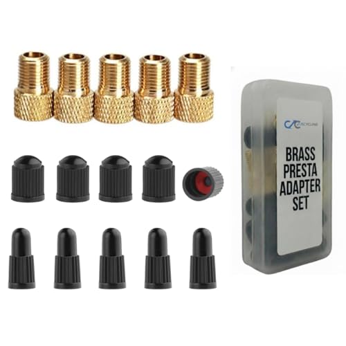 Presta to Schrader Valve Adapter Set - 5 Adapters + 10 Caps