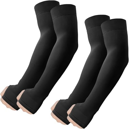 Cooling Arm Sleeves with Thumb Hole - UV Protection, 2 Pairs - Black