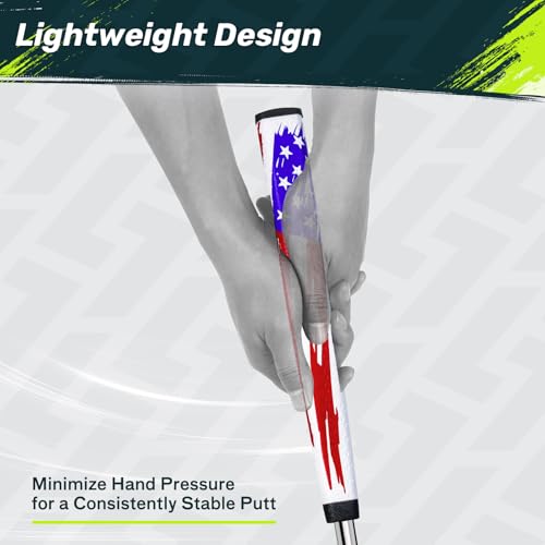 Golf Putter Grip - Midsize Pistol Shape, Anti-Slip, USA Flag Series - Red/White
