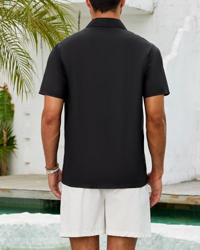 SEAOYOZO Bowling Shirts for Men Short Sleeve Hawaiian Button Down X-Large Black Red Colorblock