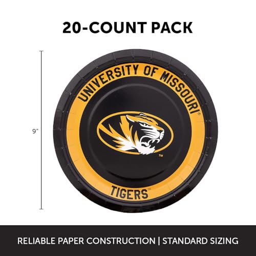 University of Missouri Paper Plates - 20 Count, 9 Inch Round