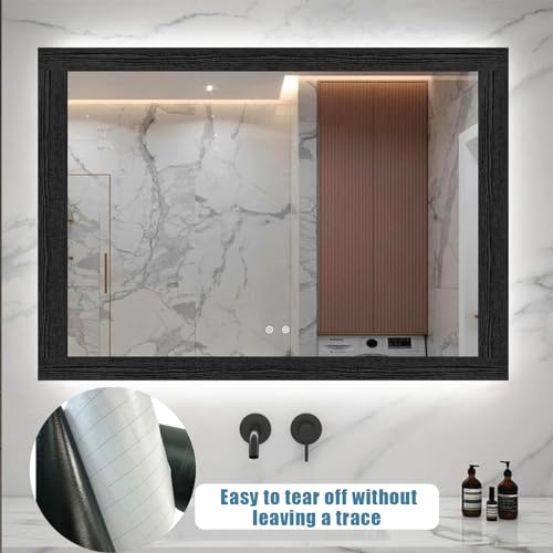 Black Wood Grain Self Adhesive 3D Peel and Stick Waterproof Wall Border Easy to Apply Kitchen Bathroom Tiles Stciker 4.2x393 inch