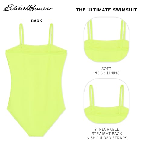 Girls' UPF 50+ Scoop-Neck One-Piece Swimsuit - Medium Safety Yellow
