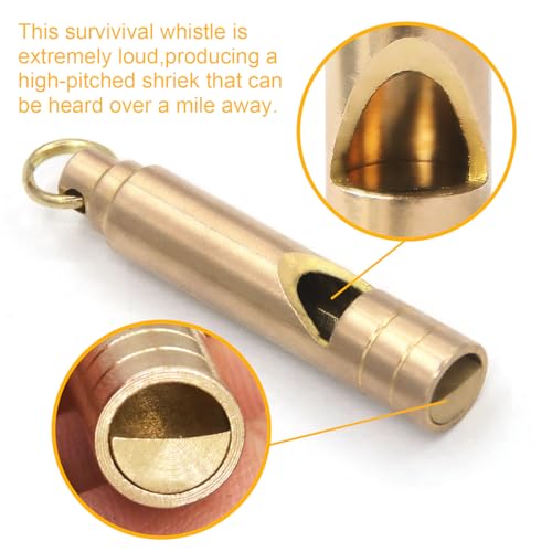 Loud 125 dB Brass Survival Whistle with Lanyard - 1 Pack