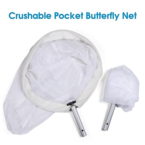 RESTCLOUD 12in Butterfly Net with 36.2in Extend & Detachable Push-Fit Handle, Crushable Pocket Net
