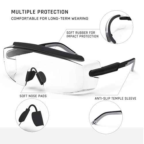 Anti Fog Safety Glasses Safety Goggles Over Glasses Protective Glasses with Anti Scratch Lenses Adjustable