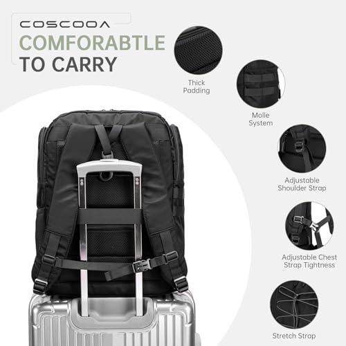 COSCOOA Black Large Pickleball Bag with Shoe Compartment 27L Backpack